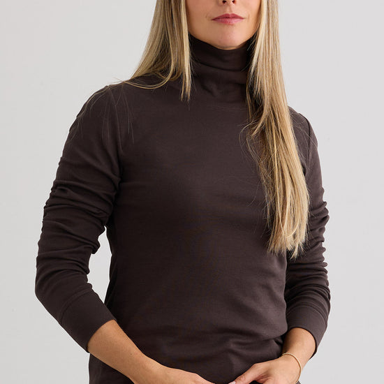 Women's Luxe 100% Organic Cotton Turtleneck - Dark Chocolate