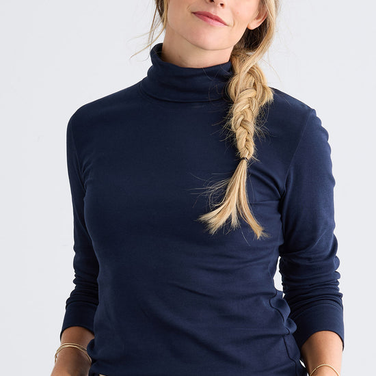 Women's Luxe 100% Organic Cotton Turtleneck - Dark Navy