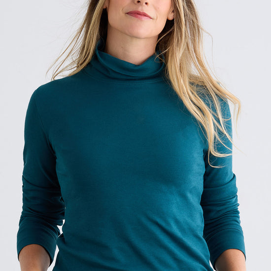 Women's Luxe 100% Organic Cotton Turtleneck - Deep Teal