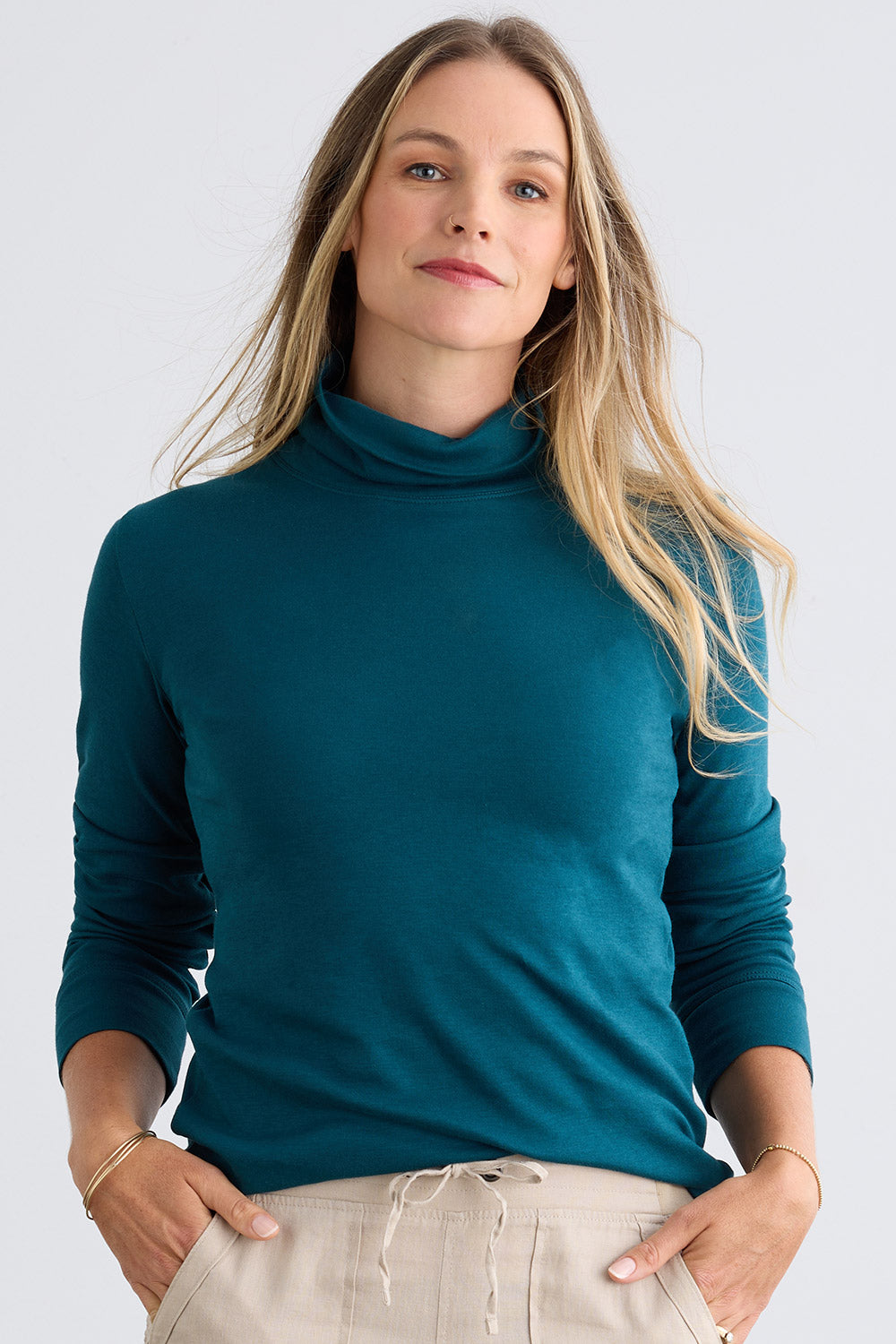 Women's Luxe 100% Organic Cotton Turtleneck - Deep Teal