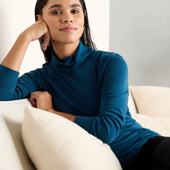 Women's Luxe 100% Organic Cotton Turtleneck - Peacock