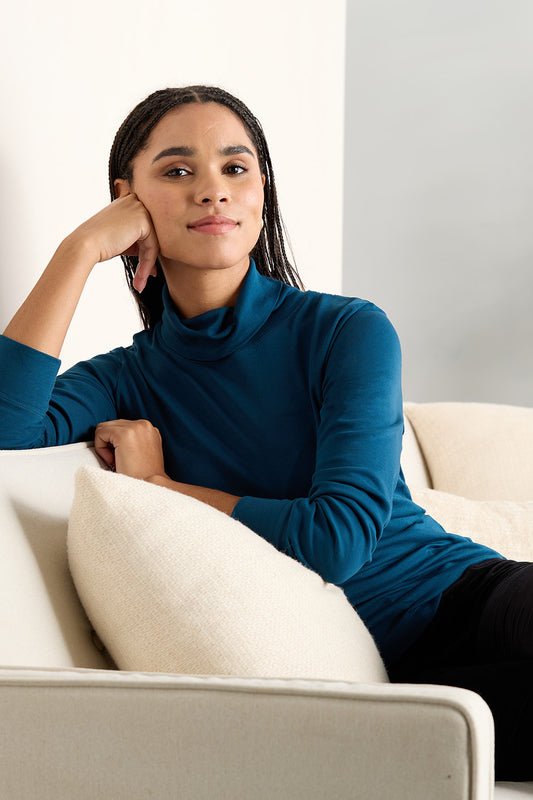 Women's Luxe 100% Organic Cotton Turtleneck - Peacock