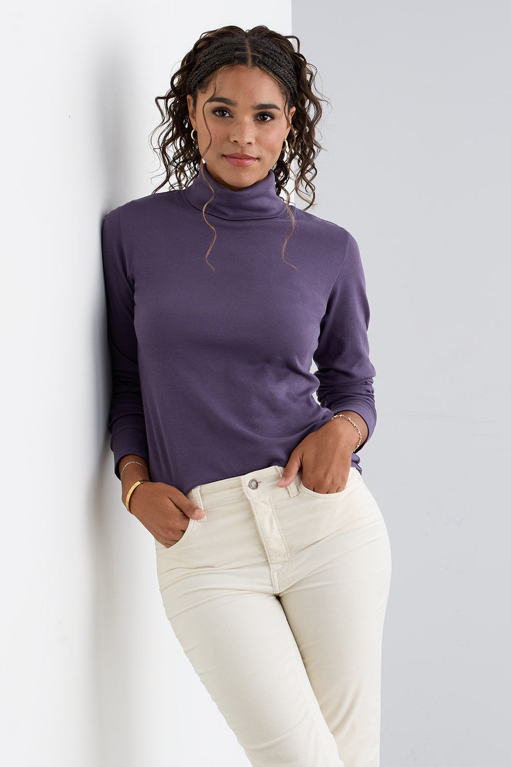 Women's Luxe 100% Organic Cotton Turtleneck - Purple Twilight