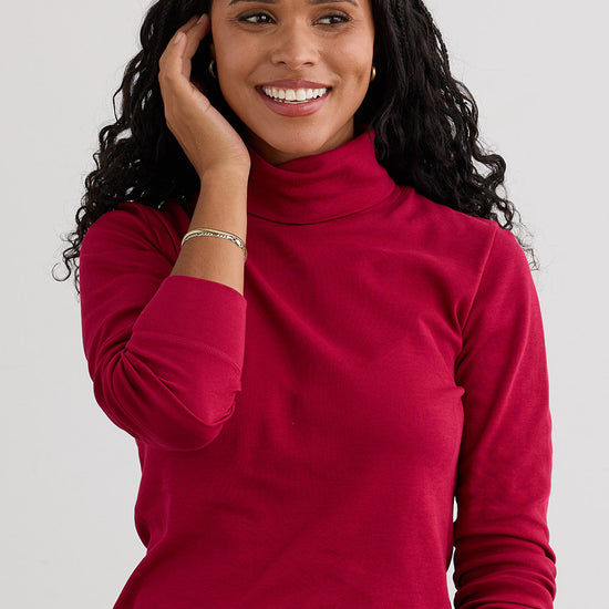 Women's Luxe 100% Organic Cotton Turtleneck - Raspberry