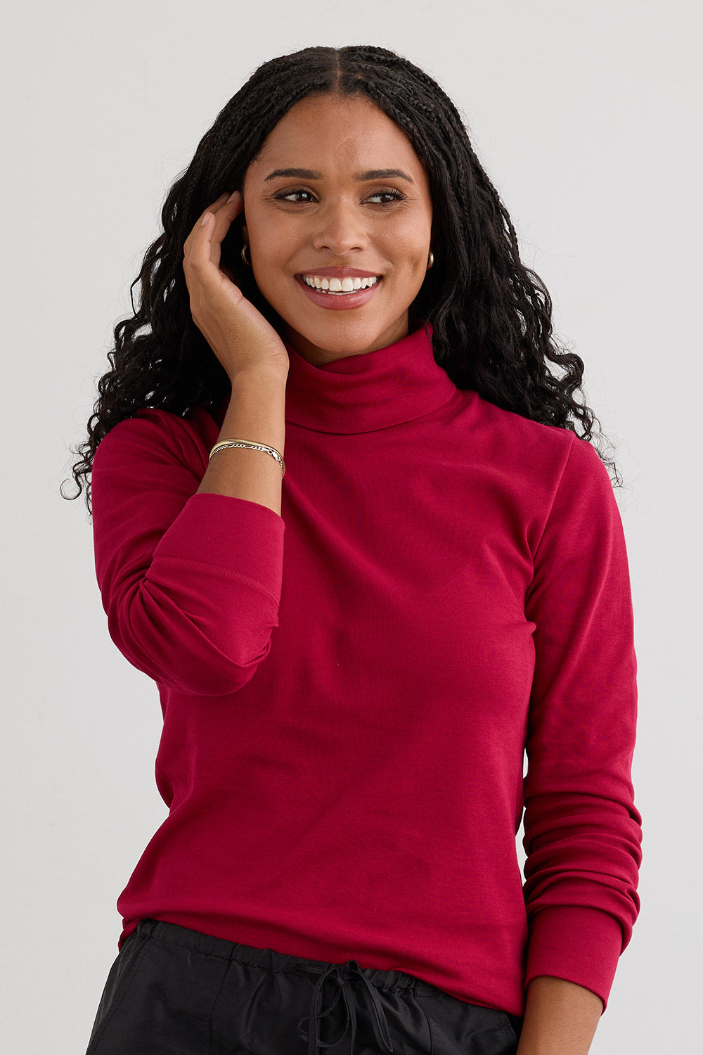 Women's Luxe 100% Organic Cotton Turtleneck - Raspberry