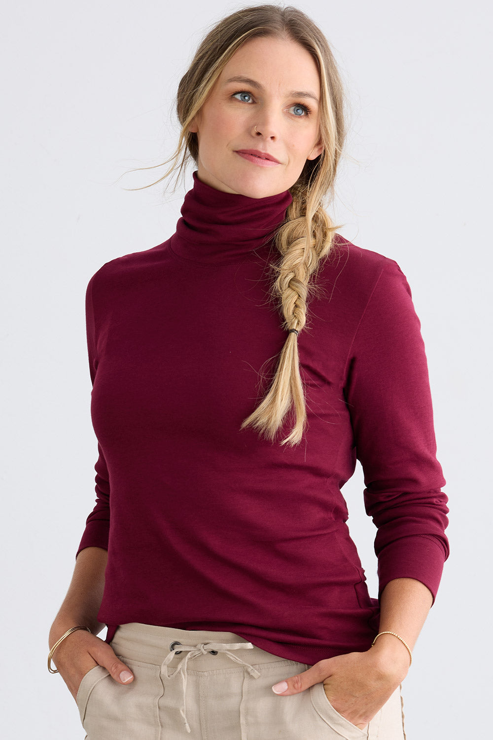 Women's Luxe 100% Organic Cotton Turtleneck - Wine