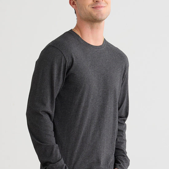 Men's 100% Organic Cotton Long Sleeve Crew Neck T-shirt - Dark Charcoal Heather
