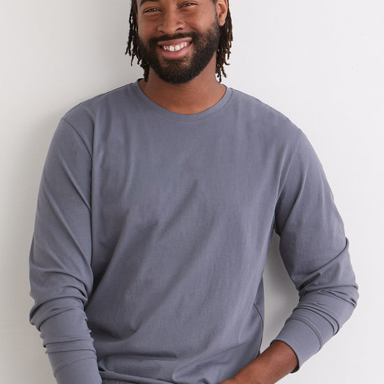 Men's 100% Organic Cotton Long Sleeve Crew Neck T-shirt - Slate