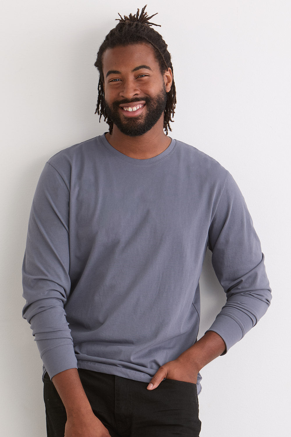 Men's 100% Organic Cotton Long Sleeve Crew Neck T-shirt - Slate