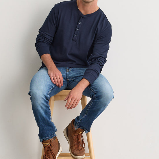 Men's Luxe 100% Organic Cotton Long Sleeve Henley - Dark Navy