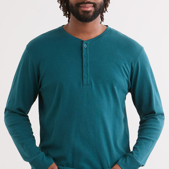 Men's Luxe 100% Organic Cotton Long Sleeve Henley - Deep Teal