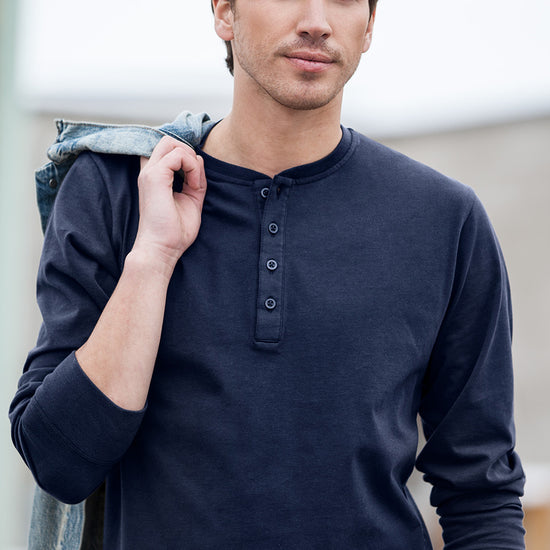 Men's Luxe 100% Organic Cotton Long Sleeve Henley - Midnight Navy