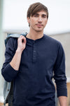 Men's Luxe 100% Organic Cotton Long Sleeve Henley - Midnight Navy