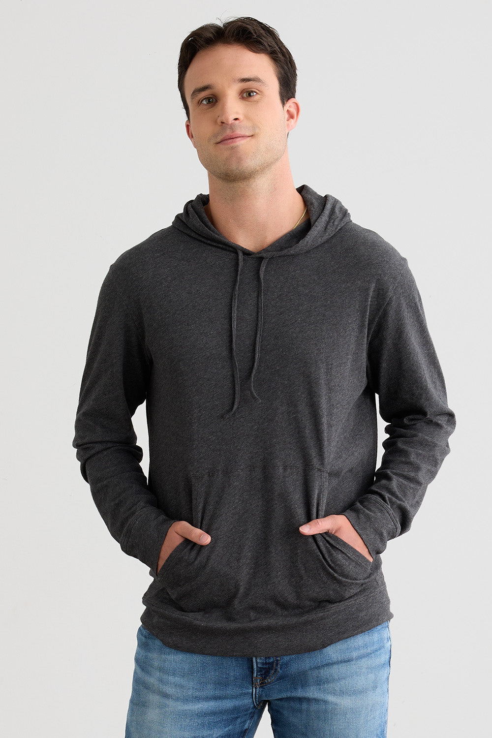 Unisex 100% Organic Cotton Lightweight Pullover Hoodie - Dark Charcoal Heather