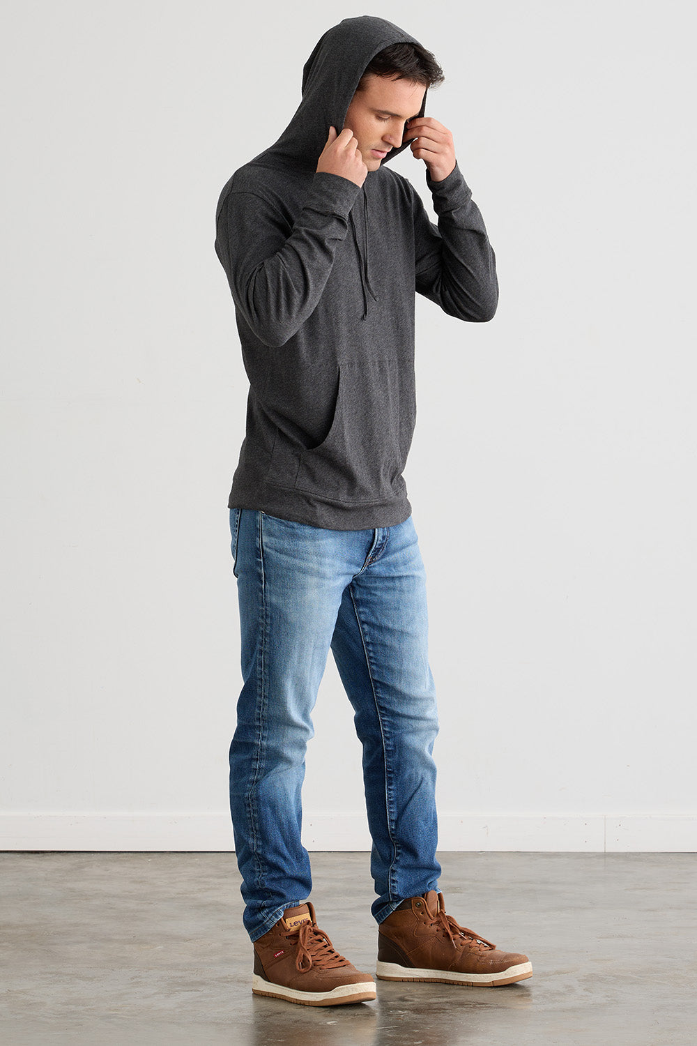 Unisex 100% Organic Cotton Lightweight Pullover Hoodie - Dark Charcoal Heather