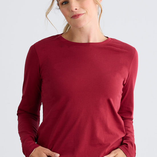 Women's 100% Organic Cotton Relaxed Long Sleeve Crew Neck T-Shirt - Bonfire