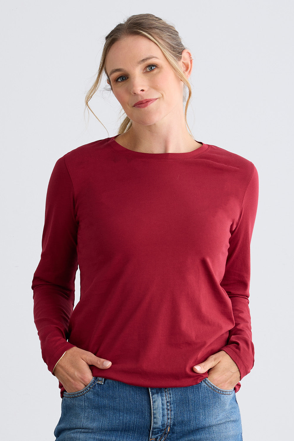 Women's 100% Organic Cotton Relaxed Long Sleeve Crew Neck T-Shirt - Bonfire