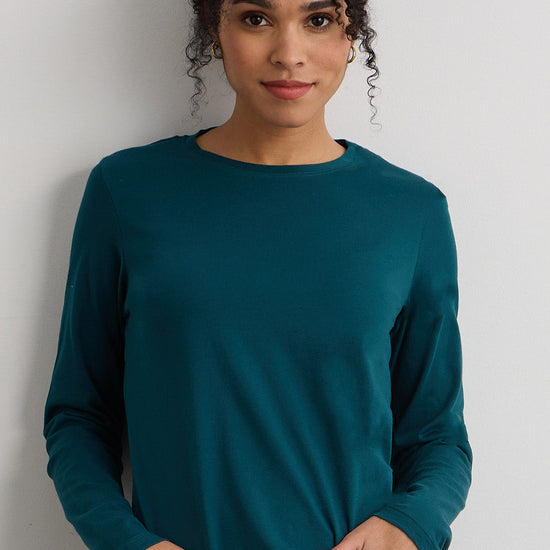 Women's 100% Organic Cotton Relaxed Long Sleeve Crew Neck T-Shirt - Deep Teal