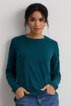 Women's 100% Organic Cotton Relaxed Long Sleeve Crew Neck T-Shirt - Deep Teal