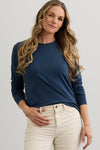 Women's 100% Organic Cotton Relaxed Long Sleeve Crew Neck T-Shirt - Indigo
