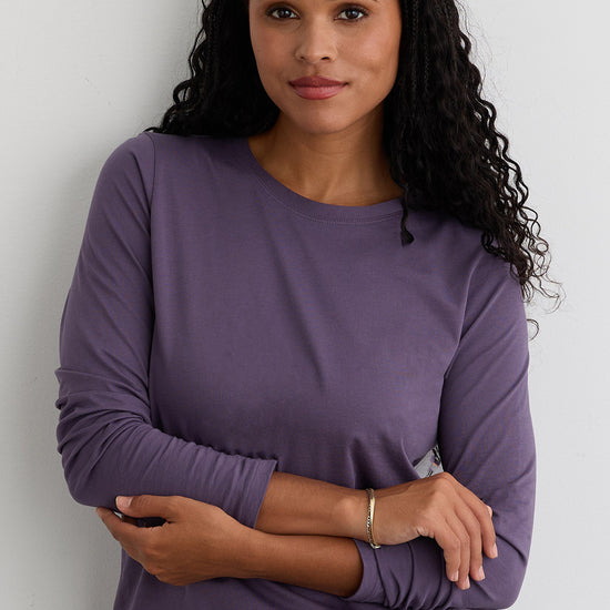 Women's 100% Organic Cotton Relaxed Long Sleeve Crew Neck T-Shirt - Purple Twilight