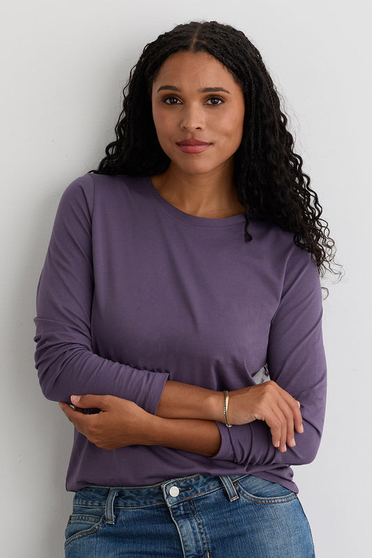 Women's 100% Organic Cotton Relaxed Long Sleeve Crew Neck T-Shirt - Purple Twilight