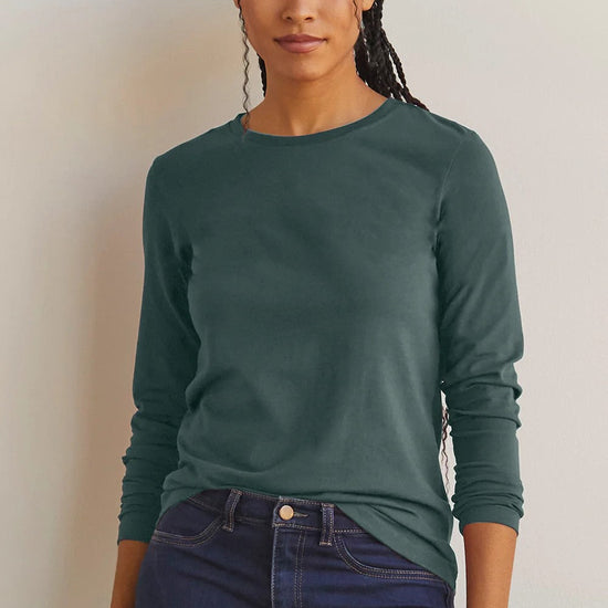Women's 100% Organic Cotton Relaxed Long Sleeve Crew Neck T-Shirt - Balsam