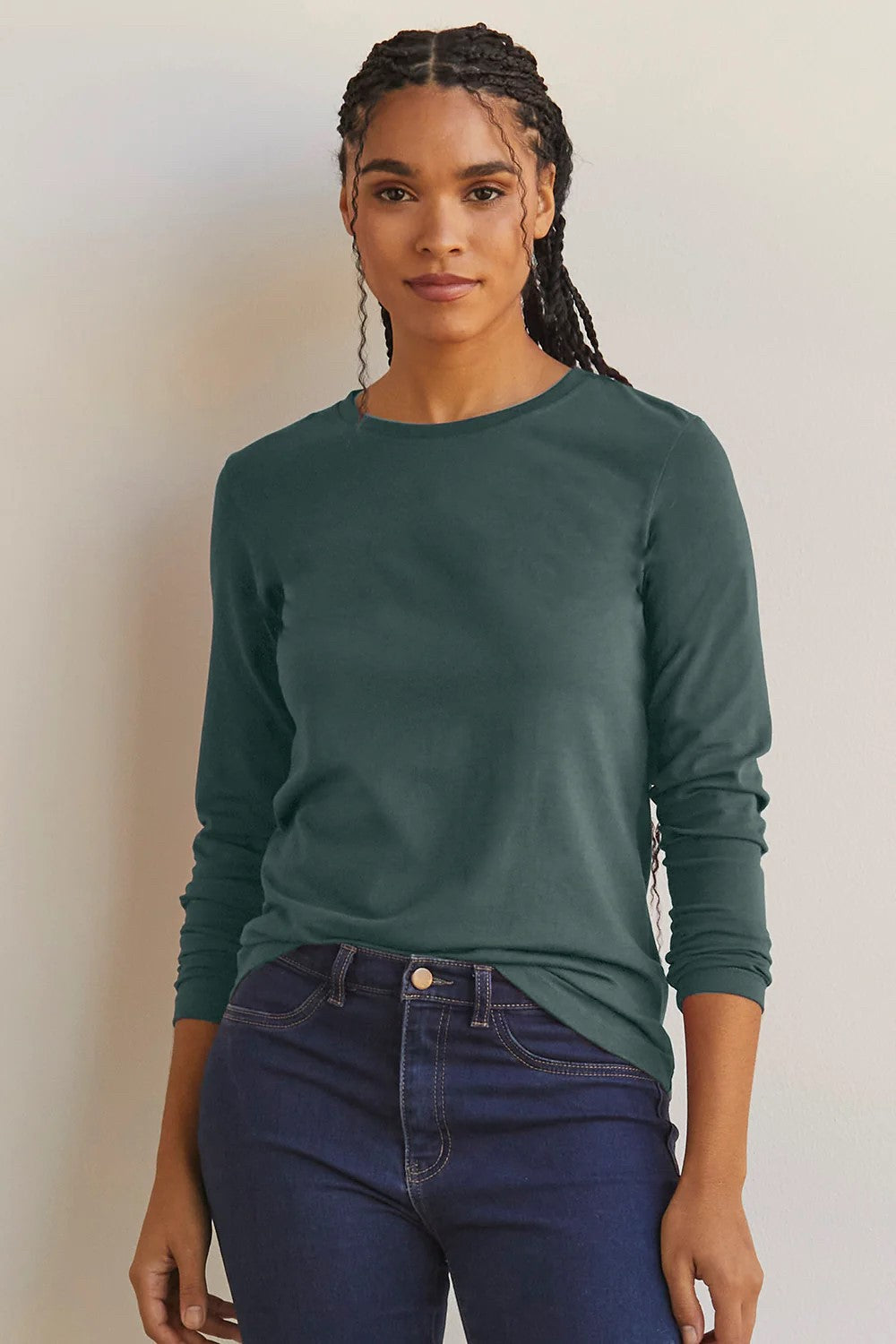 Women's 100% Organic Cotton Relaxed Long Sleeve Crew Neck T-Shirt - Balsam