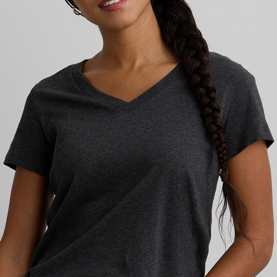 Women's 100% Organic Cotton Relaxed V-neck T-shirt - Dark Charcoal Heather