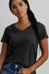Women's 100% Organic Cotton Relaxed V-neck T-shirt - Dark Charcoal Heather