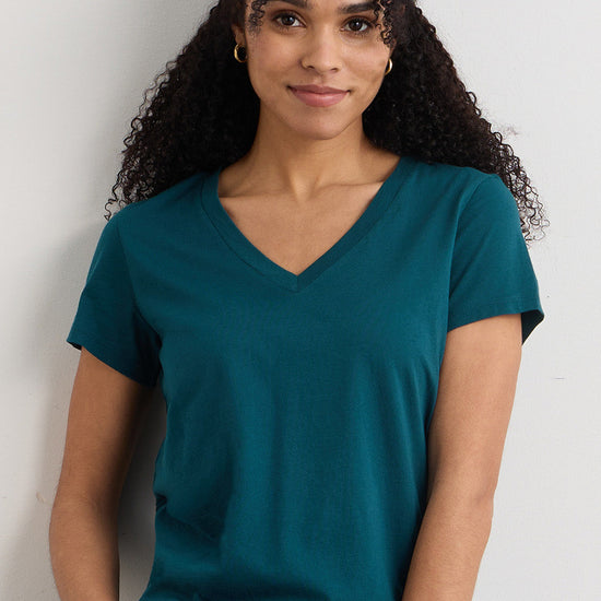 Women's 100% Organic Cotton Relaxed V-neck T-shirt - Deep Teal