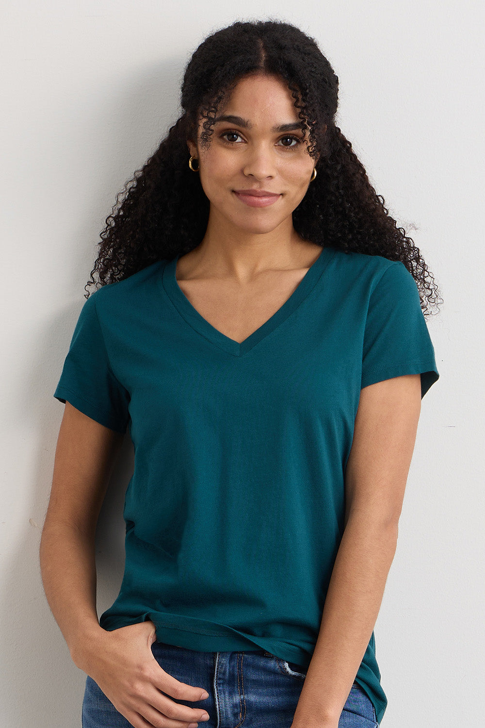 Women's 100% Organic Cotton Relaxed V-neck T-shirt - Deep Teal