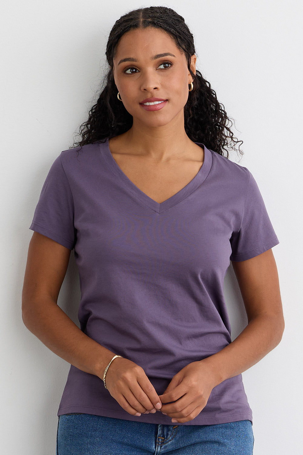 Women's 100% Organic Cotton Relaxed V-neck T-shirt - Purple Twilight