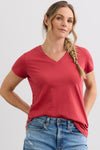 Women's 100% Organic Cotton Relaxed V-neck T-shirt - Vintage Red