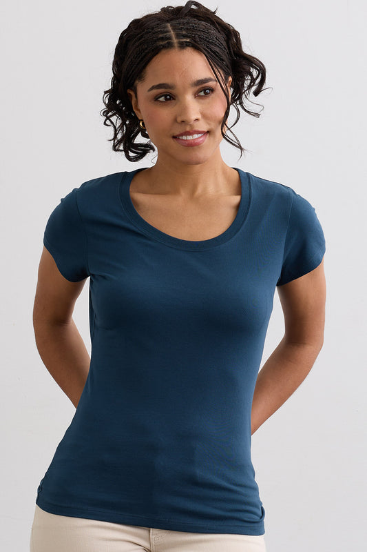 Women's Slim Organic Cotton Scoop Neck Tee - Dark Ocean