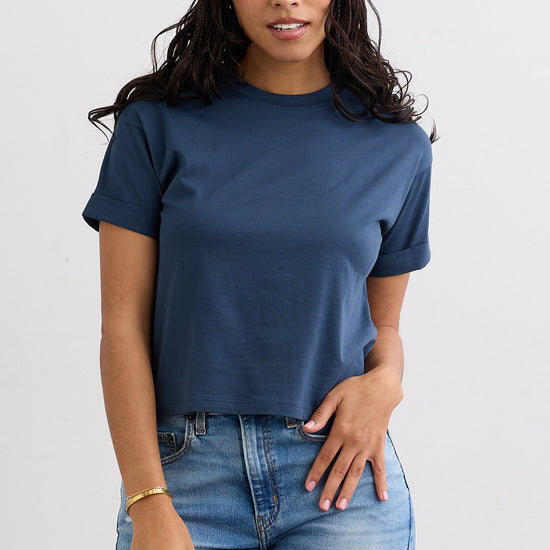 Women's Organic 100% Cotton Relaxed Crop T-shirt - Indigo