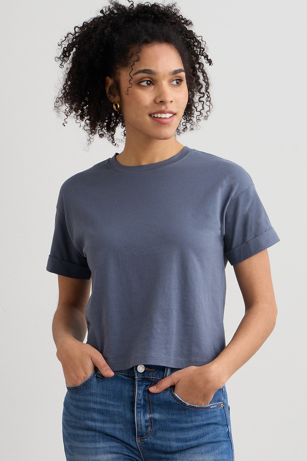Women's Organic 100% Cotton Relaxed Crop T-shirt - Slate