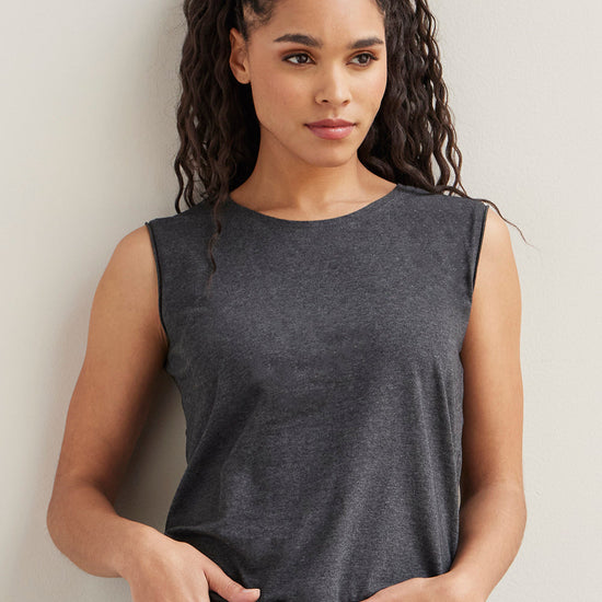 Women's 100% Organic Cotton Sleeveless Tee - Dark Charcoal Heather