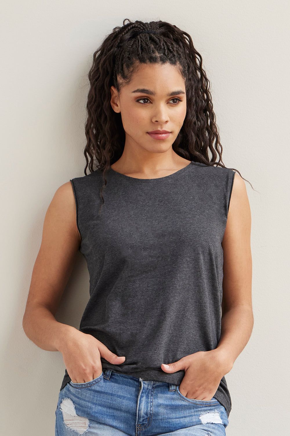 Women's 100% Organic Cotton Sleeveless Tee - Dark Charcoal Heather