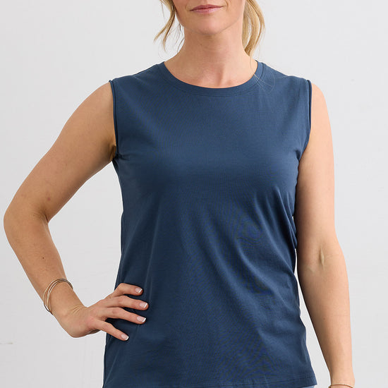 Women's 100% Organic Cotton Sleeveless Tee - Indigo
