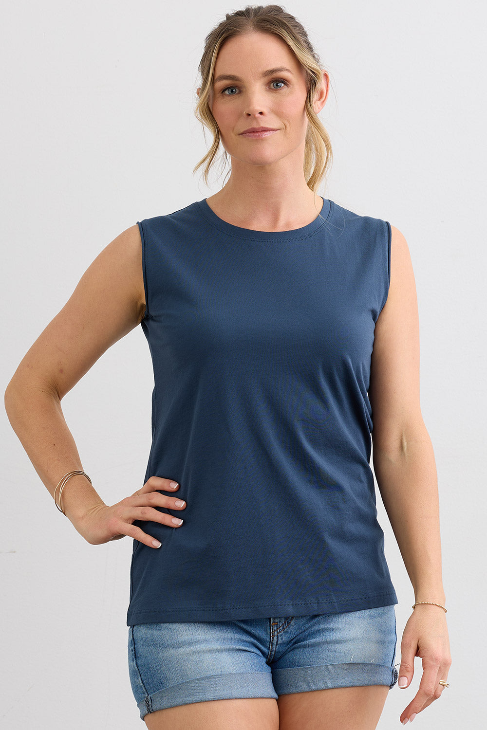 Women's 100% Organic Cotton Sleeveless Tee - Indigo