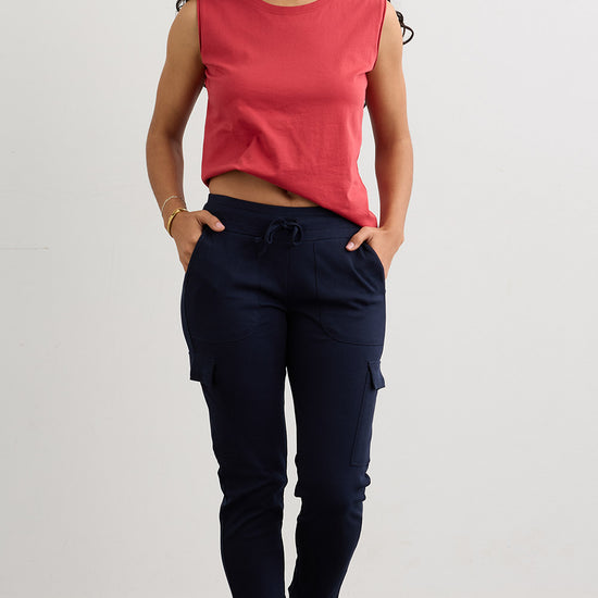 Women's 100% Organic Cotton Lightweight Jogger Cargo Pants - Vintage Red