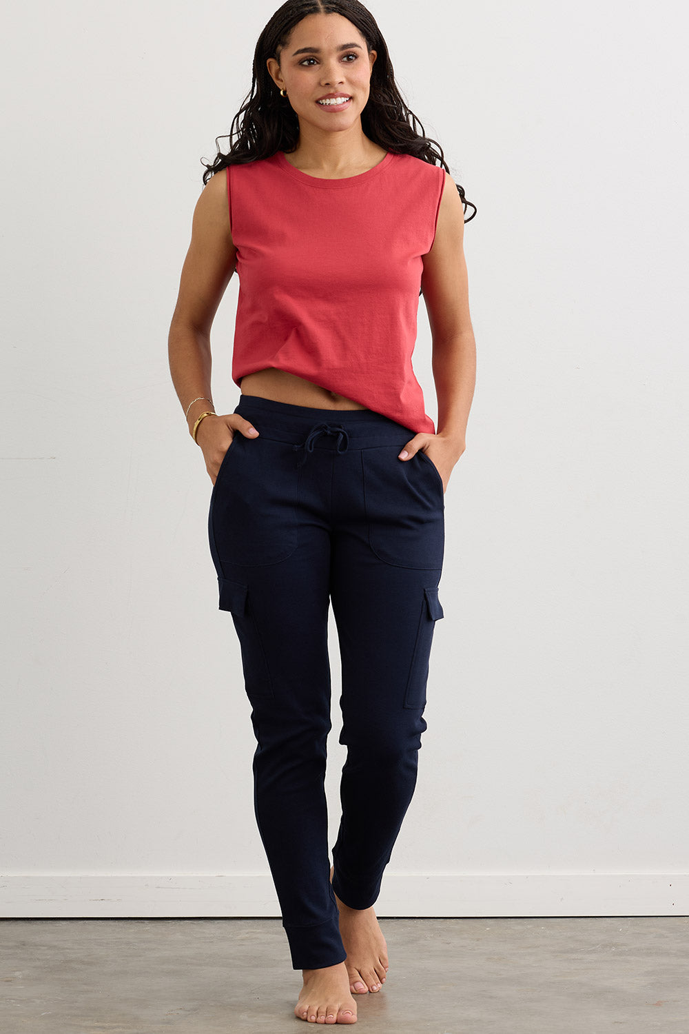 Women's 100% Organic Cotton Lightweight Jogger Cargo Pants - Vintage Red