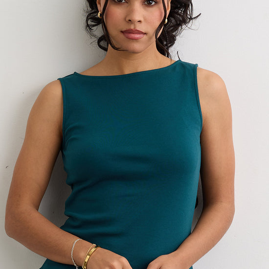 Women's Luxe 100% Organic Cotton Sleeveless Boat Neck Tee - Deep Teal