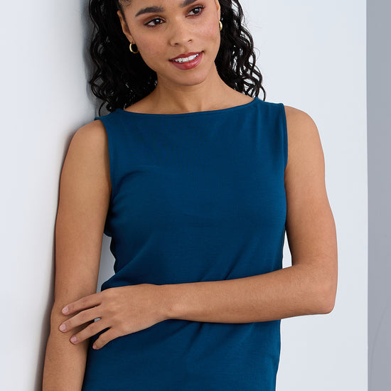 Women's Luxe 100% Organic Cotton Sleeveless Boat Neck Tee - Peacock