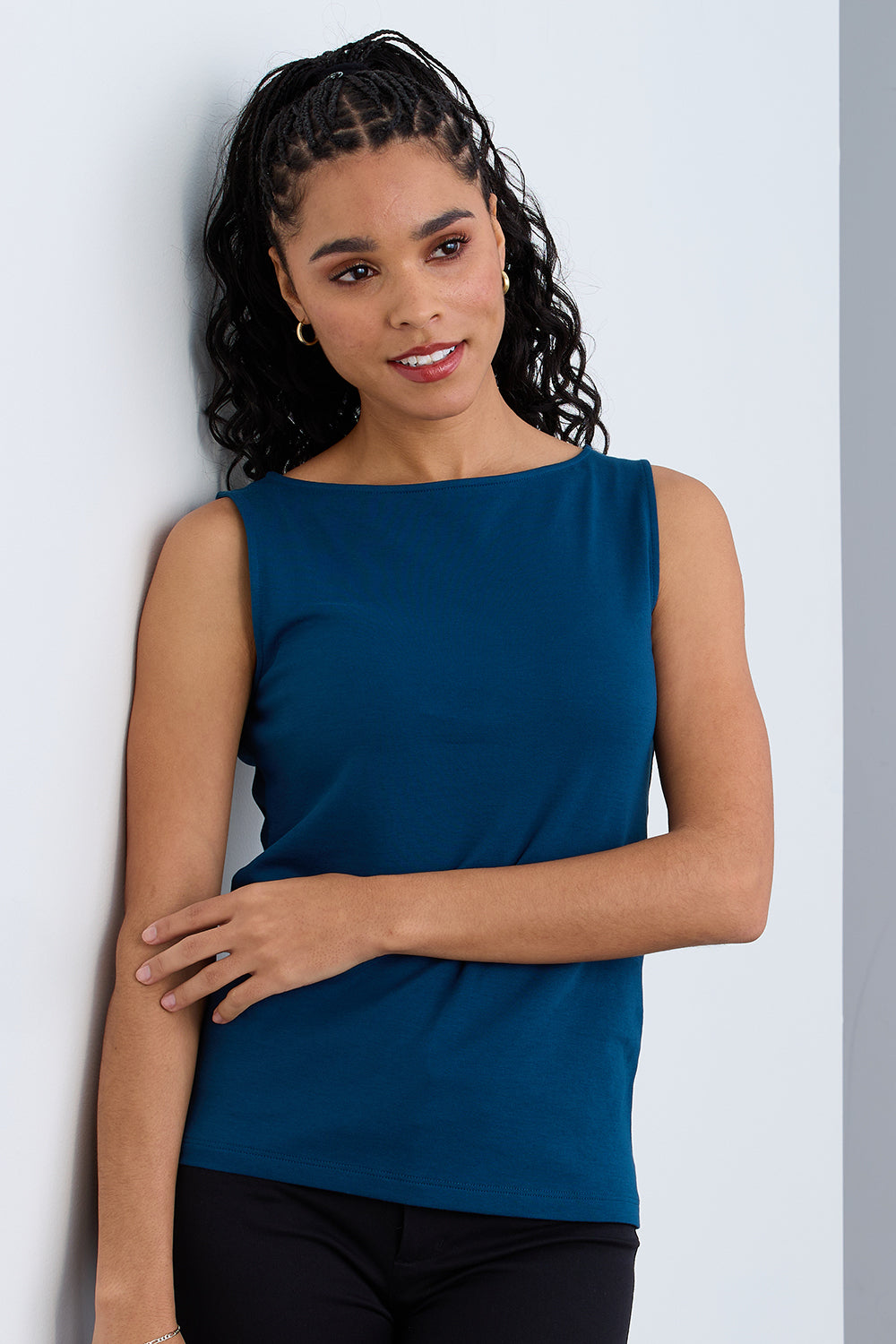Women's Luxe 100% Organic Cotton Sleeveless Boat Neck Tee - Peacock