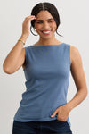 Women's Luxe 100% Organic Cotton Sleeveless Boat Neck Tee - Storm Blue