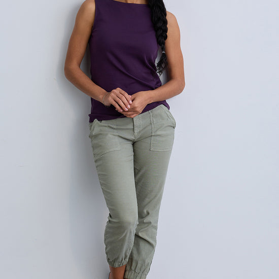 Women's Luxe 100% Organic Cotton Sleeveless Boat Neck Tee - Eggplant