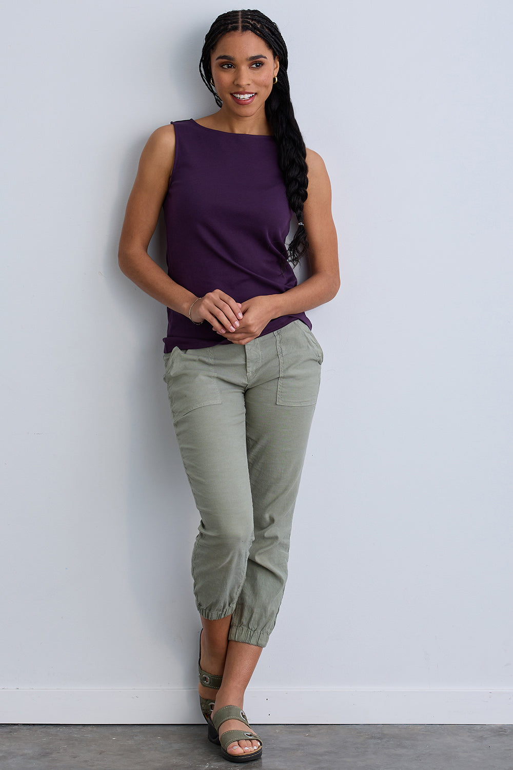 Women's Luxe 100% Organic Cotton Sleeveless Boat Neck Tee - Eggplant
