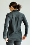 Women's 100% Organic Cotton Knit Button Down Shirt - Dark Charcoal Heather